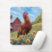 Rooster auf einer Sonnenblumenzucht Mousepad (Mit Mouse)