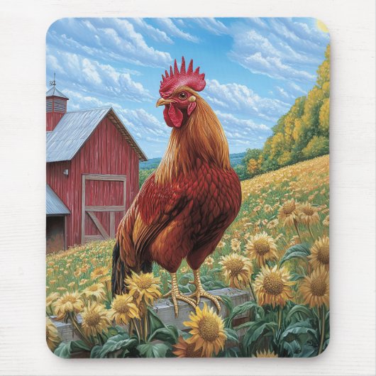 Rooster auf einer Sonnenblumenzucht Mousepad (Vorne)