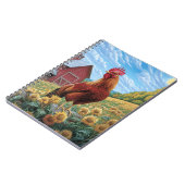 Rooster auf einer Sonnenblumenzucht Notizblock (Linke Seite)