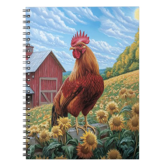 Rooster auf einer Sonnenblumenzucht Notizblock (Vorderseite)