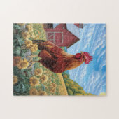 Rooster auf einer Sonnenblumenzucht Puzzle (Horizontal)