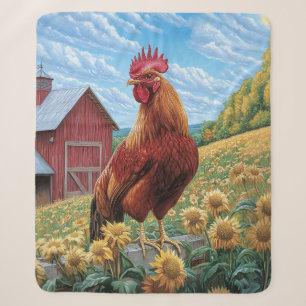 Rooster auf einer Sonnenblumenzucht Sherpadecke