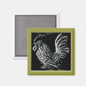 Rooster auf Grün Magnet (Vorderseite/Rückseite)