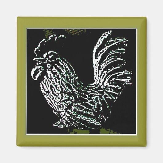 Rooster auf Grün Magnet (Vorne)