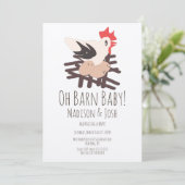 Rooster Barn Animals Farm Baby Dusche Art Invitati Einladung (Stehend Vorderseite)