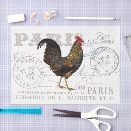 Rooster Bird Farmhouse Französisch Script Decoupag Seidenpapier (Handwerk)