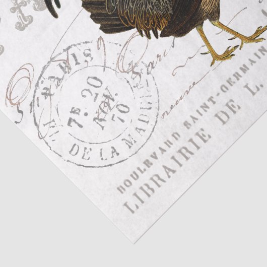 Rooster Bird Farmhouse Französisch Script Decoupag Seidenpapier (Ausschnitt)