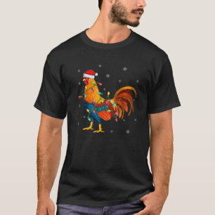 Rooster Bird Xmas Lighting Weihnachtsmannmütze Roo T-Shirt