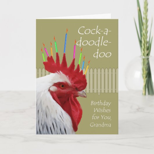 Rooster Birthday for Oma, Cock-a-doodle-doo Karte (Vorderseite)