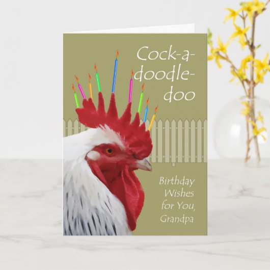 Rooster Birthday for Opa, Cock-a-doodle-doo Karte (Gelbe Blume)