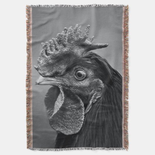 Rooster Black and White Decke (Vorderseite Vertikal)