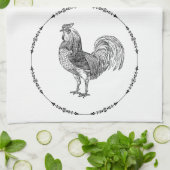 Rooster Black and White Geschirrtuch (Gefaltet)