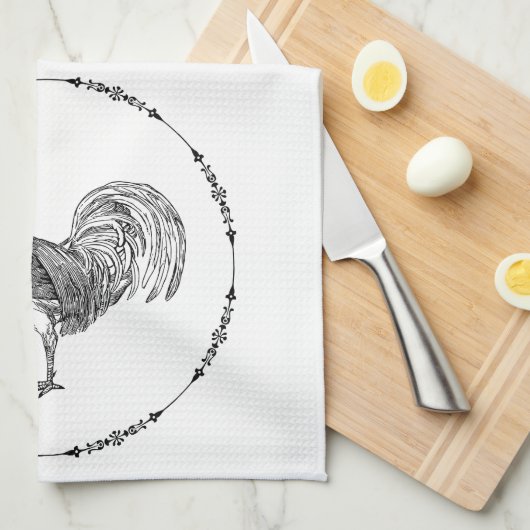 Rooster Black and White Geschirrtuch (Viertel Falte)