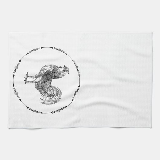 Rooster Black and White Geschirrtuch (Horizontal)