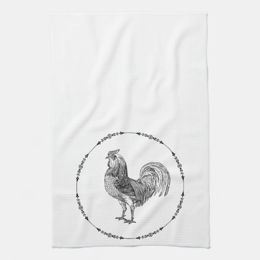 Rooster Black and White Geschirrtuch (Vertikal)