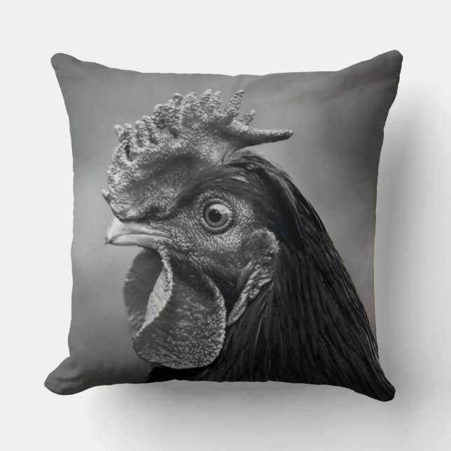 Rooster Black and White Kissen (Vorderseite)