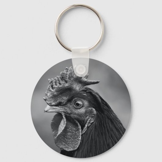 Rooster Black and White Schlüsselanhänger (Vorderseite)