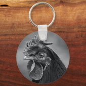 Rooster Black and White Schlüsselanhänger (Vorderseite)