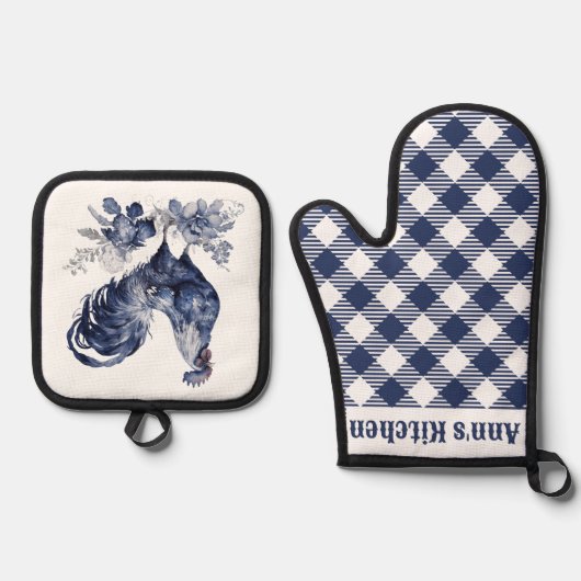 "Rooster" Blue Willow Style Custom Ofenhandschuh & Topflappen-Set (Vorderseite)