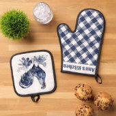 "Rooster" Blue Willow Style Custom Ofenhandschuh & Topflappen-Set (Oben Unten)