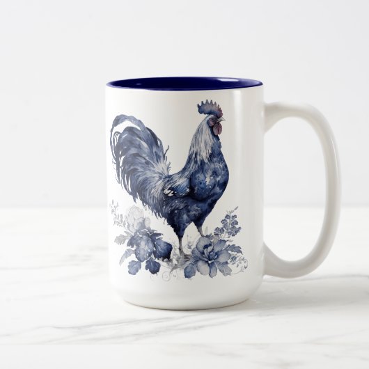 "Rooster" Blue Willow Style Custom Zweifarbige Tasse (Rechts)