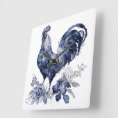 "Rooster" Blue Willow Style Quadratische Wanduhr (Winkel)