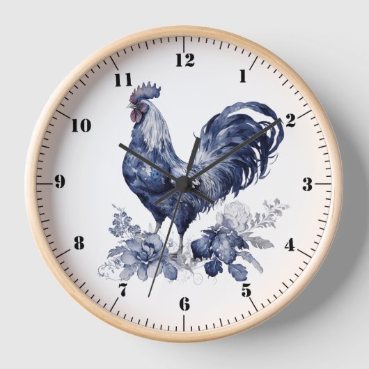 "Rooster" Blue Willow Style Uhr (Vorderseite)