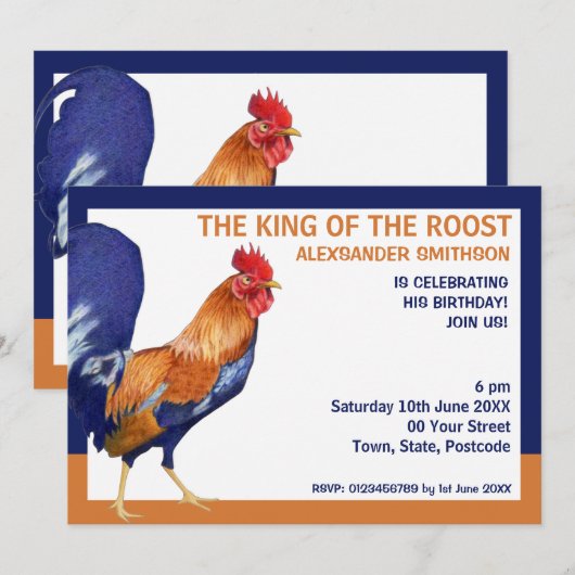 Rooster-Border-Party Einladung (Vorne/Hinten)