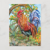 Rooster by Wheel Garden Postkarte (Vorderseite)
