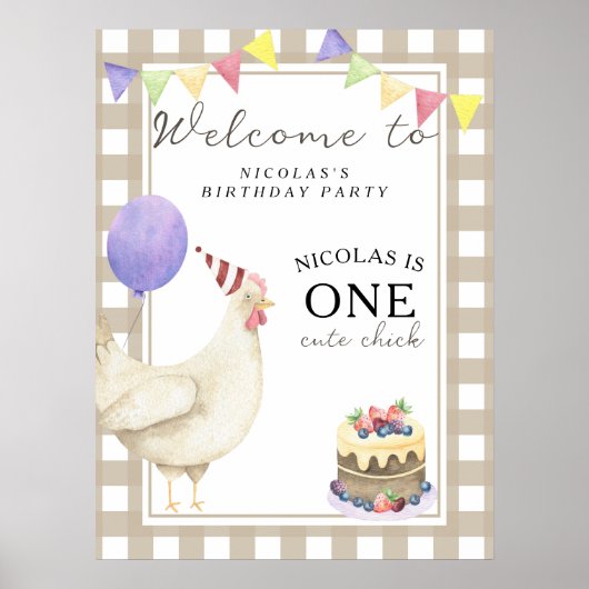 Rooster Chick 1. Geburtstag Party Poster (Vorne)