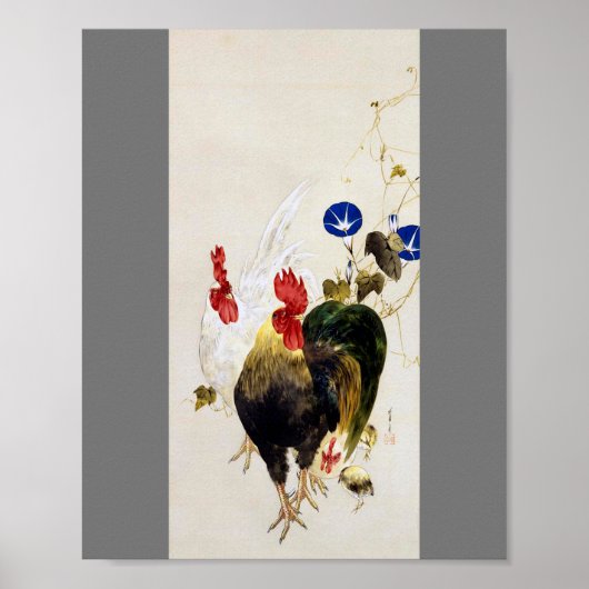 Rooster, Chick and Morning Glory, Watanabe Seitei Poster (Vorne)