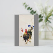 Rooster, Chick and Morning Glory, Watanabe Seitei Postkarte (Stehend Vorderseite)
