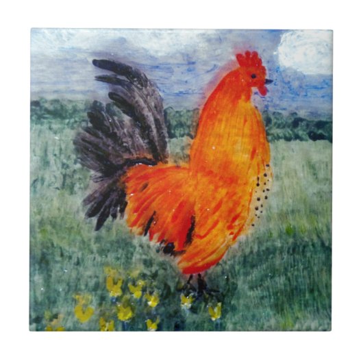 Rooster Chicken Art Fliese (Vorderseite)