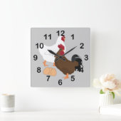 Rooster Chicken Eggs Square Wall Clock Quadratische Wanduhr (Zuhause)