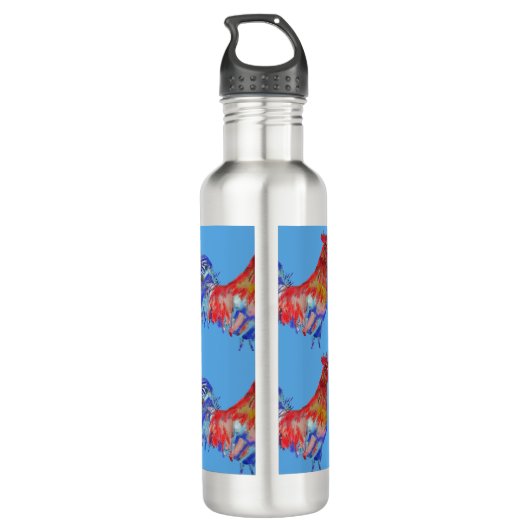 Rooster Chicken Red Blue Aquarellkunst Boys 710 m Edelstahlflasche (Rückseite)