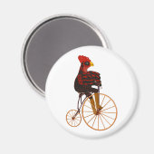 Rooster Chicken Riding A Vintage Bicycle Magnet (Vorderseite/Rückseite)