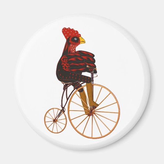 Rooster Chicken Riding A Vintage Bicycle Magnet (Vorne)