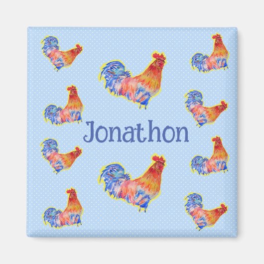 Rooster Chickens Boys Happy Birthday Name Magnet (Vorne)