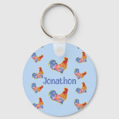 Rooster Chickens Boys Happy Birthday Name Schlüsselanhänger (Vorderseite)