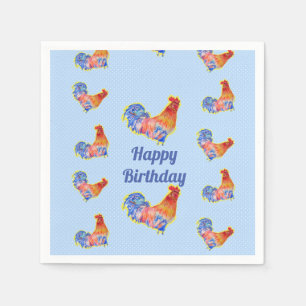 Rooster Chickens Boys Happy Birthday Serviette