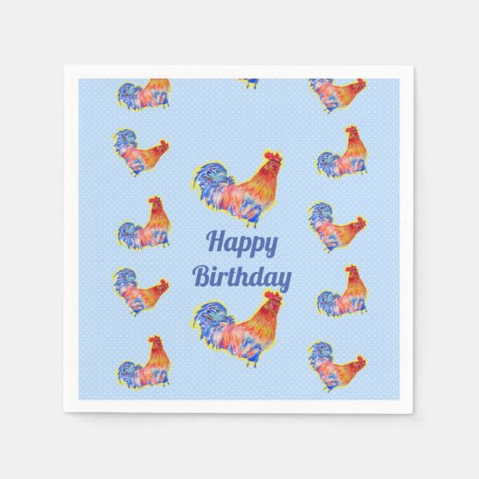 Rooster Chickens Boys Happy Birthday Serviette (Vorderseite)