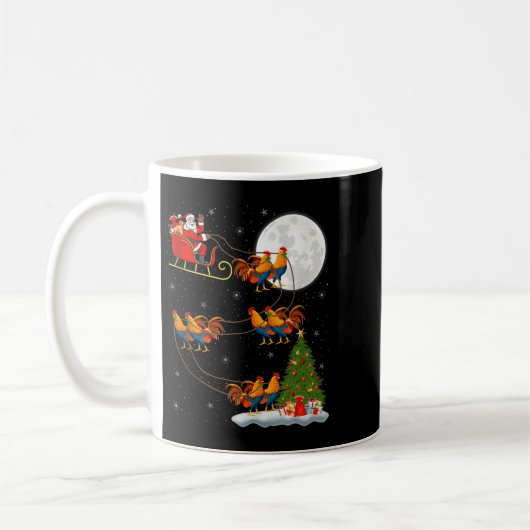 Rooster Chickens Santa Sleigh Flying Funny Magical Kaffeetasse (Links)