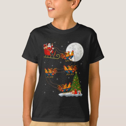 Rooster Chickens Santa Sleigh Flying Funny Magical T-Shirt (Vorderseite)