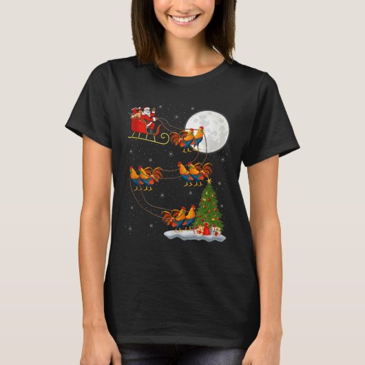Rooster Chickens Santa Sleigh Flying Funny Magical T-Shirt (Vorderseite)