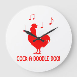 Rooster-Cock-A-Doodle-Doo-Musiknoten Große Wanduhr