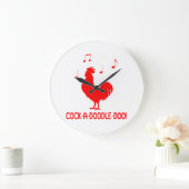 Rooster-Cock-A-Doodle-Doo-Musiknoten Große Wanduhr (Zuhause)