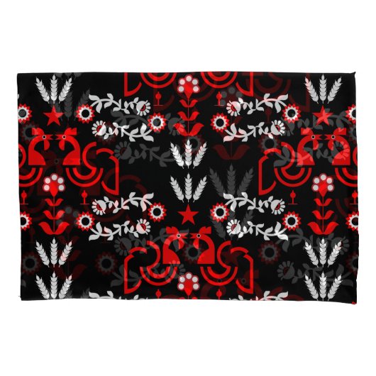 Rooster Cockerel Skandinavier Folklorekunst Kissenbezug (Vorderseite-Links)