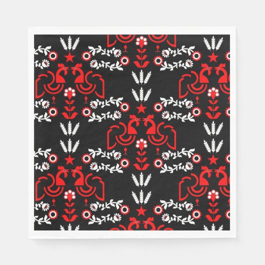 Rooster Cockerel Skandinavier Folklorekunst Serviette (Vorderseite)