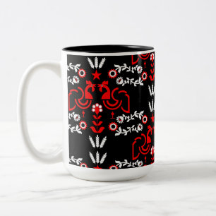 Rooster Cockerel Skandinavier Folklorekunst Zweifarbige Tasse