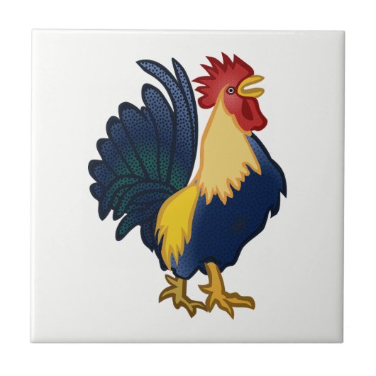 Rooster Colorful Chicken Farm Cartoon Fliese (Vorderseite)
